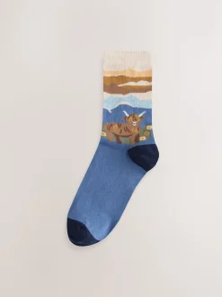Scène Hamish The Highland Cow - Lot de 2 paires de chaussettes en coton à poignée chaude