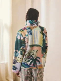 Scène tropicale orange - Haut en polaire imprimée en peau de mouton