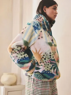 Scène tropicale orange - Haut en polaire imprimée en peau de mouton