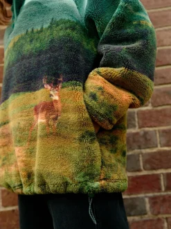 Scène Woodland verte - Haut en polaire imprimée en peau de mouton