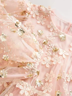 Sequinbrodés rose/ou - Peignoir manches longues en maille (4-14ans)