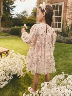 Sequinbrodés rose/ou - Peignoir manches longues en maille (4-14ans)