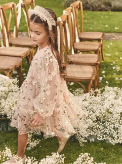 Sequinbrodés rose/ou - Peignoir manches longues en maille (4-14ans)