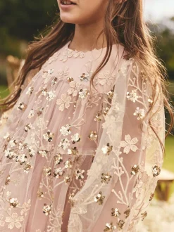 Sequinbrodés rose/ou - Peignoir manches longues en maille (4-14ans)