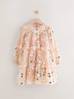 Sequinbrodés rose/ou - Peignoir manches longues en maille (4-14ans)