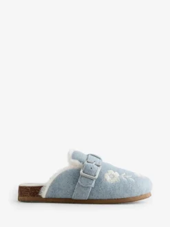 Shabby Chic by Rachel Ashwell® bleu chaussons mules brodées avec semelle plantaire en fourrure