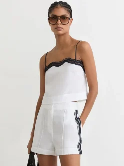 Short Reiss Felicity en lin à bordures festonnées