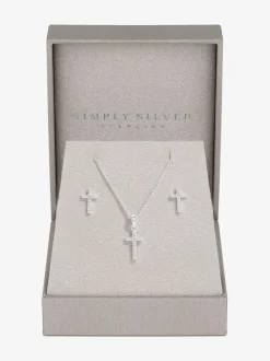 Simply Silver Tone 925 Croix en zircon cubique avec boîte cadeau
