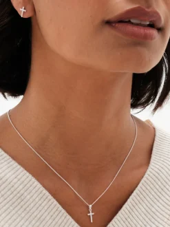 Simply Silver Tone 925 Croix en zircon cubique avec boîte cadeau