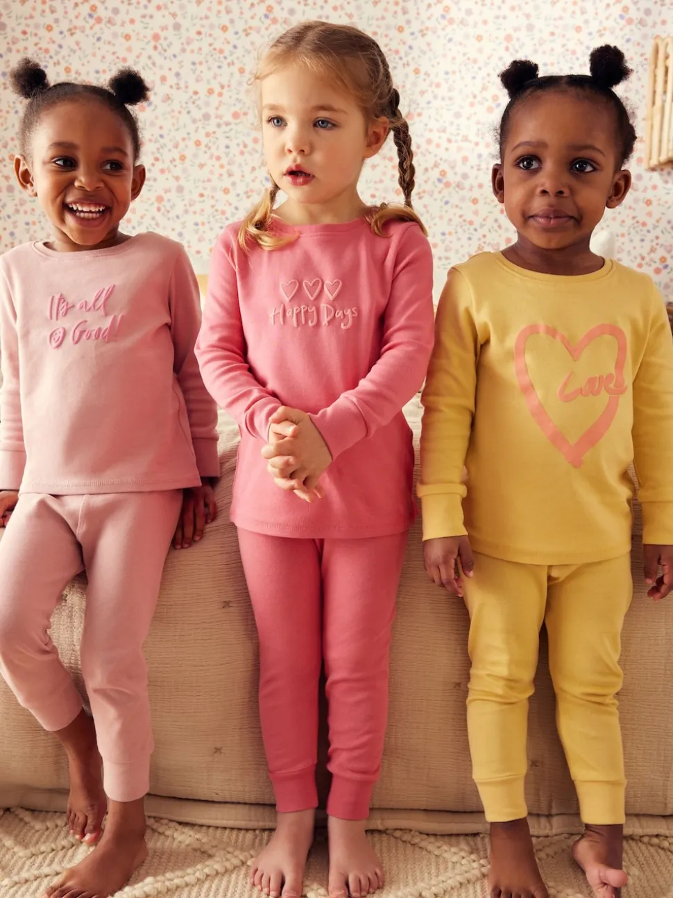 Slogan rose/jaune - Lot de 3 pyjamas confortables imprimés (9mois à12ans)