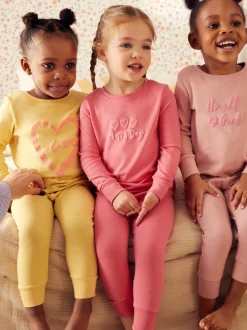 Slogan rose/jaune - Lot de 3 pyjamas confortables imprimés (9mois à12ans)