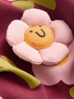 Smiley rouge bordeaux imprimé fleurs - Sweat à col ras du cou (3mths-7yrs)