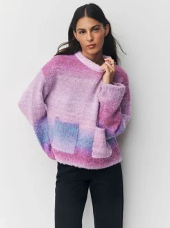 Spacedye rose/violet - Pull col rond bouclé en laine