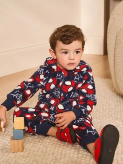 Spiderman bleu marine/rouge - Tout-en-un sous licence en polaire (9mois à10ans)