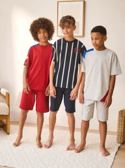 Sport à rayures rouge/bleu/gris - Pyjama court 3 Pack (3-16ans)
