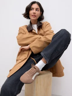 Suede de chameau - Baskets à lacets Forever Comfort® en cuir à semelle slim