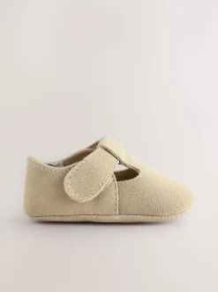 Suede de pierre - Leather Bébé T-Bar Chaussures (0-24mths)