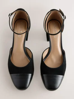 Suede noire - Chaussures à talons carrés avec embout