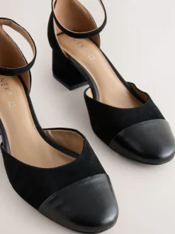 Suede noire - Chaussures à talons carrés avec embout
