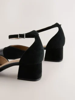 Suede noire - Chaussures à talons carrés avec embout