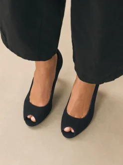 Suede noire - Chaussures à talons Bout ouvert en cuir haut de gamme