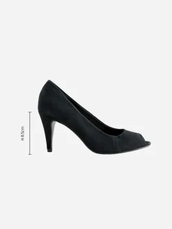 Suede noire - Chaussures à talons Bout ouvert en cuir haut de gamme