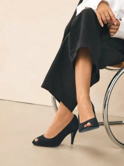 Suede noire - Chaussures à talons Bout ouvert en cuir haut de gamme