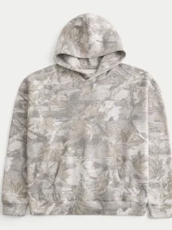 Sweat à capuche Hollister gris à logo imprimé camouflage