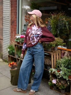 Sweat-shirt oversize à Col rond ici à Graphique Fleuri Vase