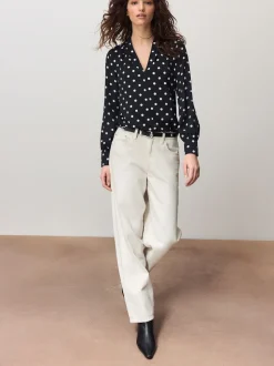 Tache noire/blanche - Chemisier manches longues à col V