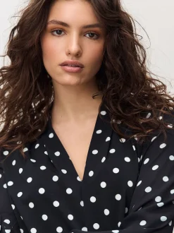 Tache noire/blanche - Chemisier manches longues à col V