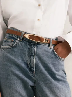 Tan - Ceinture à boucle ovale en cuir Reiss Evelina