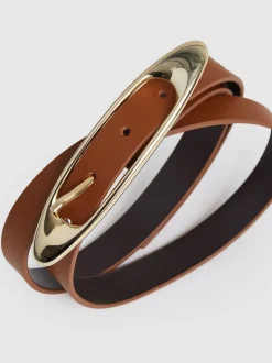 Tan - Ceinture à boucle ovale en cuir Reiss Evelina