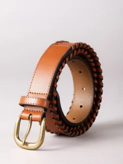Tan - Ceinture Lakeland Leather Wray en cuir surpiquée
