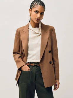 Tan - Ceinture REISS Hayley en cuir à charnières carrées