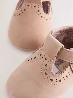 Tan - Leather Bébé T-Bar Chaussures (0-24mths)