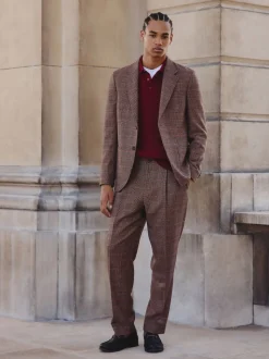 Tan/Rouge - Veste de costume slim à carreaux en mélange de laine