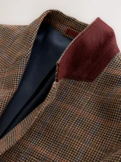 Tan/Rouge - Veste de costume slim à carreaux en mélange de laine