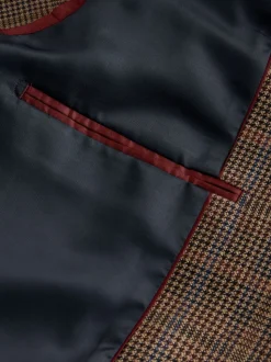 Tan/Rouge - Veste de costume slim à carreaux en mélange de laine