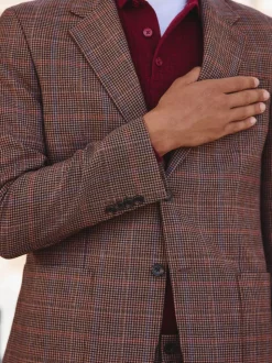 Tan/Rouge - Veste de costume slim à carreaux en mélange de laine