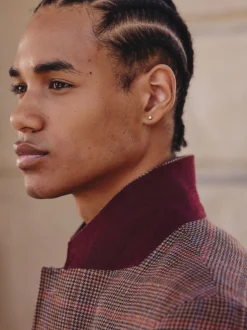 Tan/Rouge - Veste de costume slim à carreaux en mélange de laine