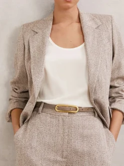 Taupe (Taupe) - Ceinture fine en cuir avec boucle allongée Reiss Chaya