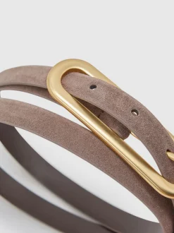 Taupe (Taupe) - Ceinture fine en cuir avec boucle allongée Reiss Chaya