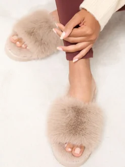 Taupe (Taupe) - Lipsy Chaussons de nuit à plateforme en fausse fourrure