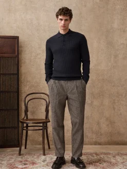 Taupe (Taupe) - Pantalon Nova Fides élégant texturé en laine à coupe fuselée coupe classique