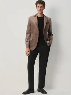 Taupe (Taupe) - Slim Fit (Slim Fit) - Self Velours à revers Blazer