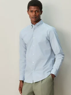 Texture bleue - Chemise habillée à manches longues riche en coton