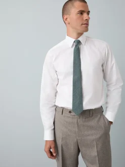 Texture moucheté blanc/bleu - Slim Fit (Slim Fit) - Ensemble chemise élégante, cravate et mouchoir de poche en coton mélangé