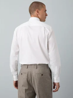 Texture moucheté blanc/bleu - Slim Fit (Slim Fit) - Ensemble chemise élégante, cravate et mouchoir de poche en coton mélangé