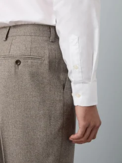 Texture moucheté blanc/bleu - Slim Fit (Slim Fit) - Ensemble chemise élégante, cravate et mouchoir de poche en coton mélangé